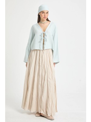 Kadın Taş Vual Kumaş Kırışık Uzun Astarlı Etek 29062