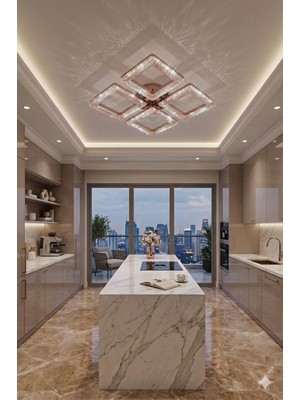 Lzy Avize Store Kristal Kare 4’lü Gold Avize – Salon, Yemek Masası, Mutfak, Antre ve Çocuk Odası Aydınlatma