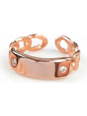 Tesbihname Zincir Tasarım Rose Renk Free Size 925 Ayar Gümüş Kadın Tektaş Yüzük