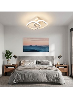 Lzy Avize Çift Kare Plafonyer Avize Beyaz – Modern Tavan Aydınlatma (Salon, Mutfak, Antre & Çocuk Odası)