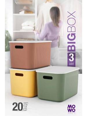 Mowo Home Mix Renk 20 Lt Çok Amaçlı Düzenleyici Kapaklı Kutu, Saklama Kutusu, Organizer, Storage, Sepet