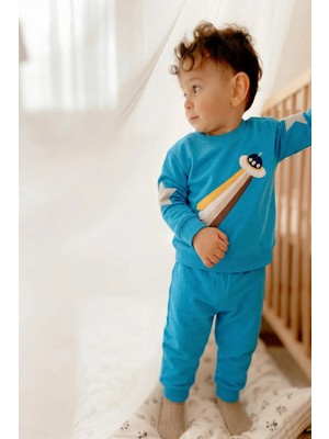 Cigit Uzay Aracı Aplikeli Pijama Takım 2-8 Yaş Mavi