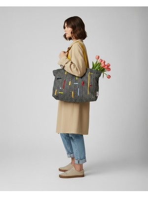 Ada Omuz Çantası - El Dokuması Kadın Omuz Çantası - Sarı/siyah Saplı - 35X42X14 cm