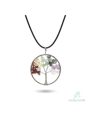 Uçan Geyik Hayat Ağacı Çakra Doğal Taş Kolye - Siyah Paslanmaz Çelik | Ruhsal Denge, Şans, Sevgi - Kadın Takı
