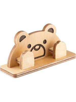 Angelicart Sevimli Hayvan Tasarımlı Ahşap Gözlük Standı, El Yapımı Masa Aksesuarı, Huş Kontrplak, Doğal Yağlı Cila (Ayıcık)