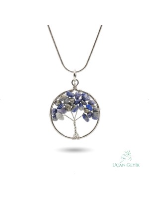 Uçan Geyik Hayat Ağacı Lapis Lazuli Doğal Taş Kolye - Paslanmaz Çelik | Bilgelik, İletişim, Sezgi, Farkındalık - Kadın Takı