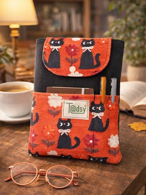 Tadsy Sonbahar Siyah Kediler Desenli Kitap Kılıfı Şık ve Koruyucu Cepli Kitap Kılıfı Hediye 19X25 cm