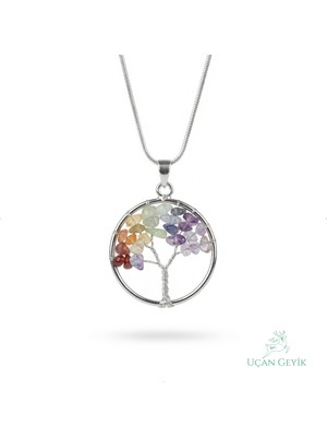 Uçan Geyik Hayat Ağacı Çakra Doğal Taş Kolye - Paslanmaz Çelik | Ruhsal Denge, Şans, Sevgi - Kadın Takı