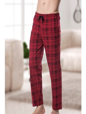 Kly Erkek İnce Pamuk Pijama Altı Bordo Çok Ekoseli Desen ile Konforlu Kullanım
