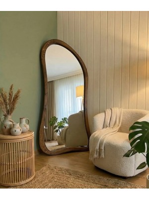 Ersan Dizayn Ahşap Çerçeve Asimetrik Ayaklı Boy Aynası - Ceviz 80X180 CM