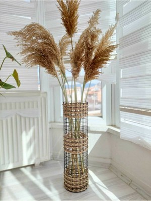 Egindra 60 cm Metal Tel Hasır Örgülü Pampas Vazosu Gold Renk Düz Tasarım Tekli Ürün