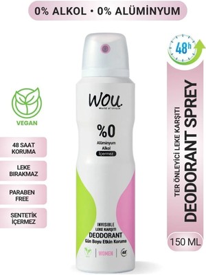WOU World of Unique Kadın Sprey Deodorant 150 ml – 48 Saat Kalıcı Koruma, Vegan, Alkolsüz, Pudrasız, Ter Kokusu Önleyici