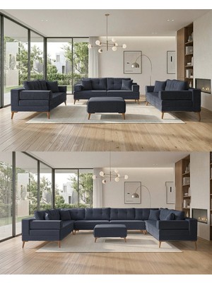 Velura Home & Living Zeri Modüler Yataklı 3 Adet Üçlü Kanepe & 3'lü Koltuk (3+3+3) - Lacivert