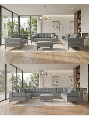Velura Home & Living Zeri Modüler Yataklı 3 Adet Üçlü Kanepe & 3'lü Koltuk (3+3+3) - Açık Antrasit