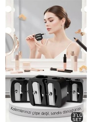 Twin Store 3'lü Profesyonel Çift Bıçaklı Makyaj Kalemi Açacağı - Alman Çeliği Keskinliği & Şeffaf