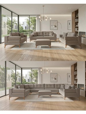Velura Home & Living Zeri Modüler Yataklı 3 Adet Üçlü Kanepe & 3'lü Koltuk (3+3+3) - Sütlü Kahve