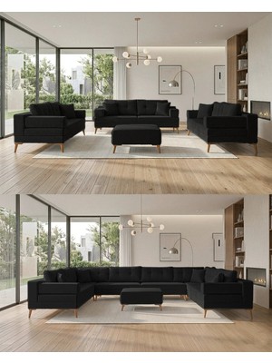 Velura Home & Living Zeri Modüler Yataklı 3 Adet Üçlü Kanepe & 3'lü Koltuk (3+3+3) - Siyah