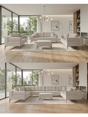 Velura Home & Living Zeri Modüler Yataklı 3 Adet Üçlü Kanepe & 3'lü Koltuk (3+3+3) - Latte