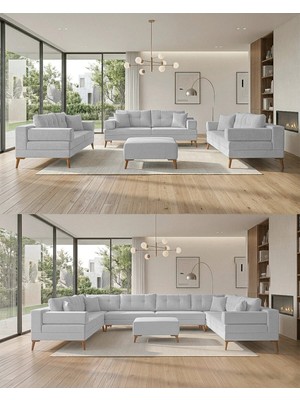Velura Home & Living Zeri Modüler Yataklı 3 Adet Üçlü Kanepe & 3'lü Koltuk (3+3+3) - Açık Gri