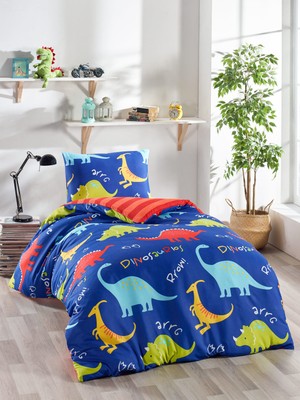 Enlora Home Dinazorus Desenli Mavi Tek Kişilik Nevresim Seti 140 x 220 cm