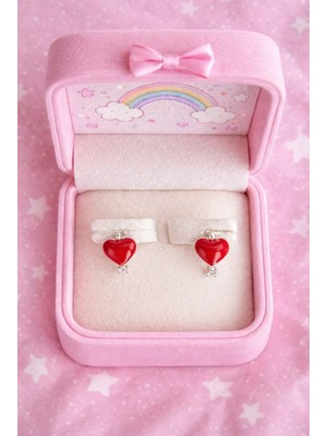 925 Ayar Gümüş Mineli Kalpli Çocuk Küpesi