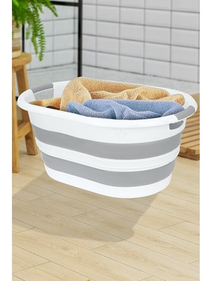 Meleni Home Katlanabilir Silikon Çamaşır Sepeti 38 Lt Ergonomik Gri Akordiyon Özellikli