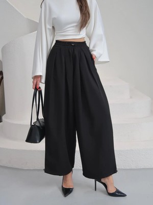 Paw Garage Kadın Double Atlas Kumaş Pileli Paça Lastikli Pantolon