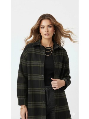 Paw Garage Kadın Christ Oduncu Gömlek, Oversize Geniş Kalıp