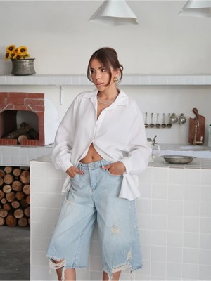 Paw Garage Kadın Lucy Müslin Kumaş Oversize Gömlek, Yaz-Bahar