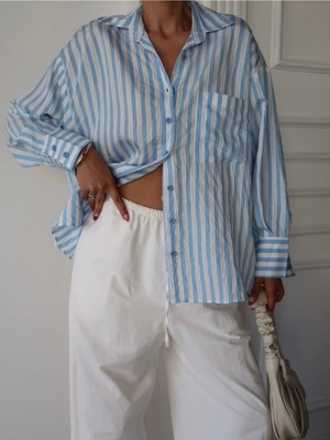 Paw Garage Kadın Dorcas Tek Cepli Yan Yırtmaçlı Çizgili Gömlek