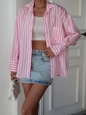 Paw Garage Kadın Dorcas Tek Cepli Yan Yırtmaçlı Çizgili Gömlek