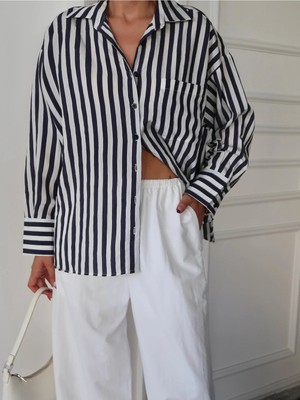 Paw Garage Kadın Dorcas Tek Cepli Yan Yırtmaçlı Çizgili Gömlek