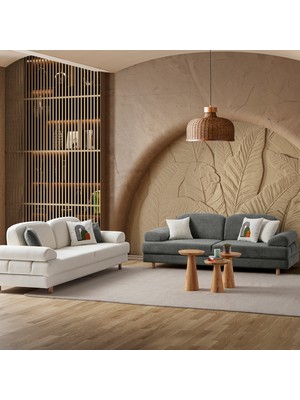 Eymense Aries Yataklı Sandıklı Koltuk Takımı 3+3 Beyaz Antrasit