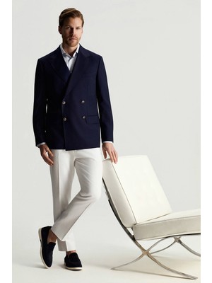 Hemington Italyan Yün Lacivert Yazlık Kruvaze Ceket