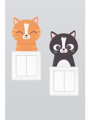 Pinkipay Sevimli Kediler Çocuk Odası Dekoratif Priz Stickerı Ikili Set