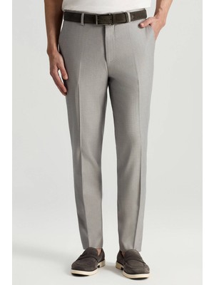 Hemington Yazlık Ince Yün Mikro Desenli Açık Gri Chino Pantolon