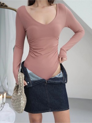 Paw Garage Kadın V Yaka Polyamid Bodysuit