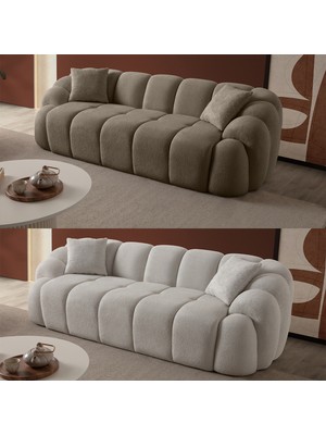 Eymense Bubble Koltuk Takımı 3+3 Beyaz Kahverengi