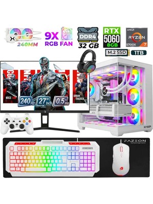 Xaser Sword X55 Ryzen 7 5700X 32GB Ram 1tb M.2 Nvme SSD 8gb RTX5060 Sıvı Soğutmalı 27" 240Hz Oyuncu Tavsiye Sistem
