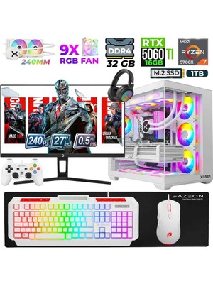 Xaser Helmet X60 Ryzen 7 5700X 32GB Ram 1tb M.2 Nvme SSD 16GB RTX5060 Ti Sıvı Soğutmalı 27" 240Hz Oyuncu Tavsiye Sistem