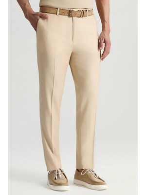 Hemington Yazlık Ince Yün Mikro Desenli Bej Chino Pantolon