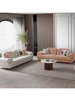 Eymense Lizbon Yataklı Sandıklı Koltuk Takımı 3+3 Beyaz Pembe