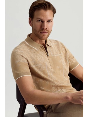 Hemington Giza Pamuk Paisley Desen Krem-Beyaz Triko Polo