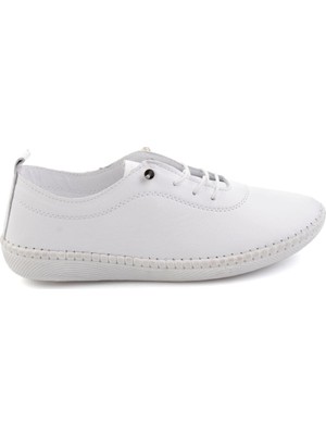 Bambi Beyaz Hakiki Deri Kadın Casual Ayakkabı K01045202303