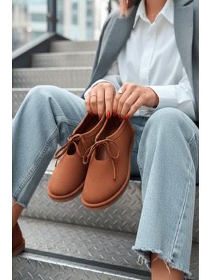 Divolya Bruno Taba Kadın ( 2 cm Topuklu ) Yuvarlak Burunlu Ayakkabı Terlik