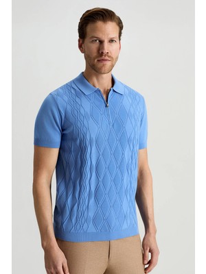 Hemington Giza Pamuk Argyle Desen Mavi Triko Polo