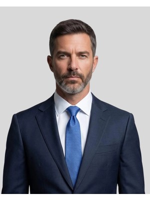 1001 Kravat Saks Mavi Desenli 8 cm Genişliğinde Ipek Kravat