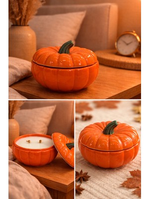 Bal Kabağı Dekoratif Mum – Seramik Kapaklı Kokulu Mum