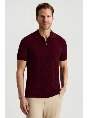 Hemington Giza Pamuk Argyle Desen Bordo Triko Polo