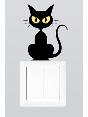 Pinkipay Sevimli Kara Kedi Çocuk Odası Dekoratif Priz Stickerı